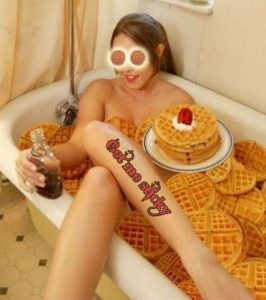 Waffle day girl in bathtub