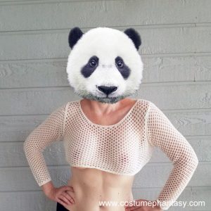 panda, mask, morph, fishnet, see through top, boobs 