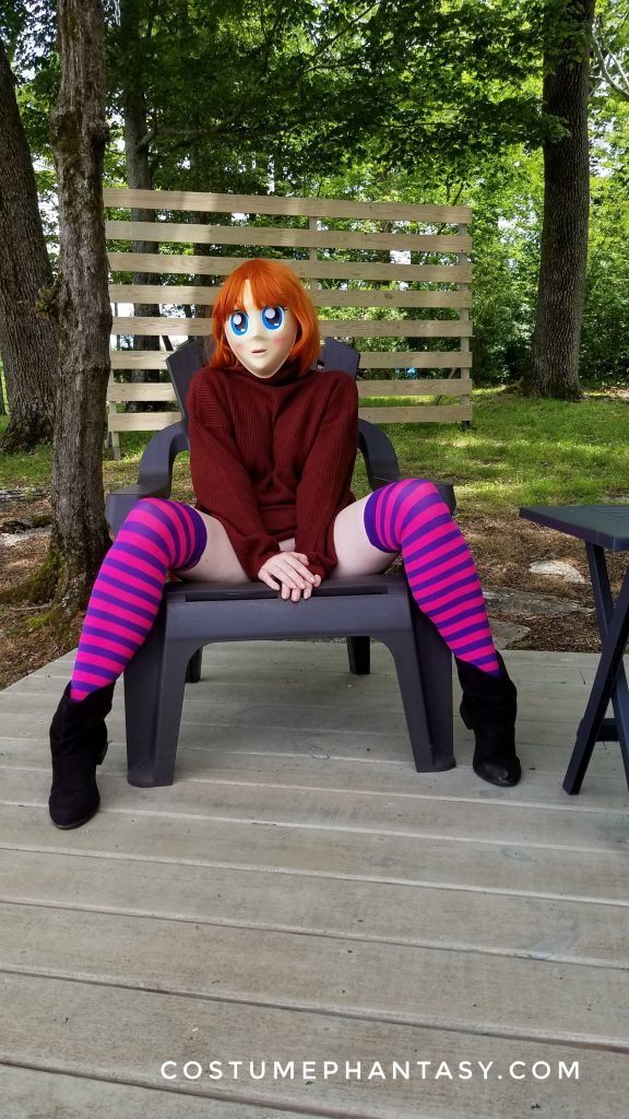 Sweater girl cosplay, outside, striped socks