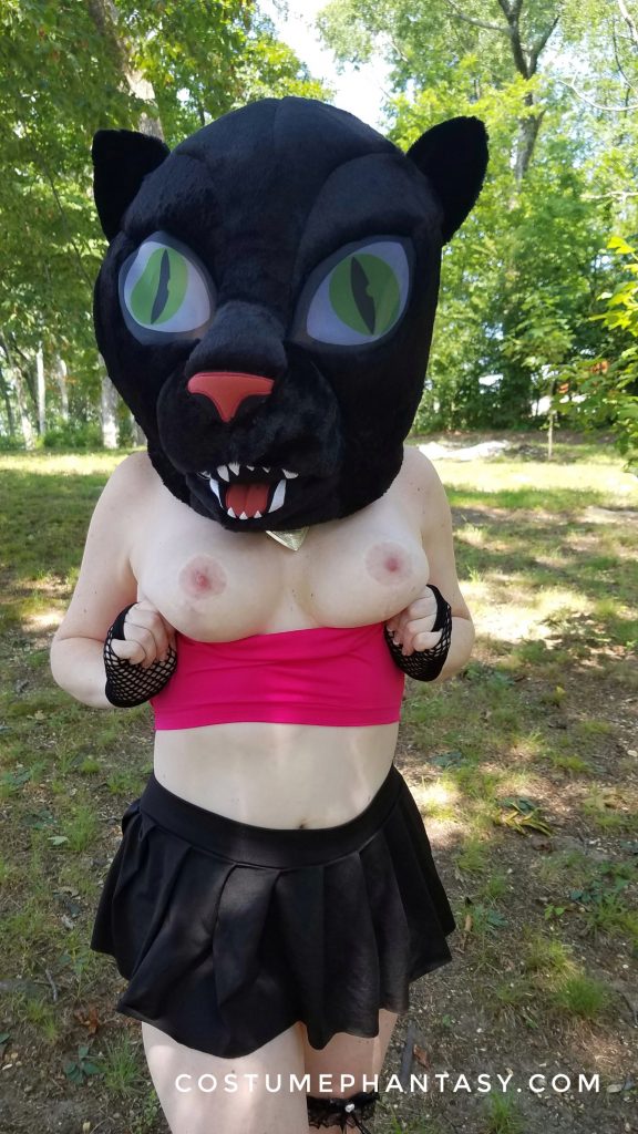 Furry cat girl flashes her boobs