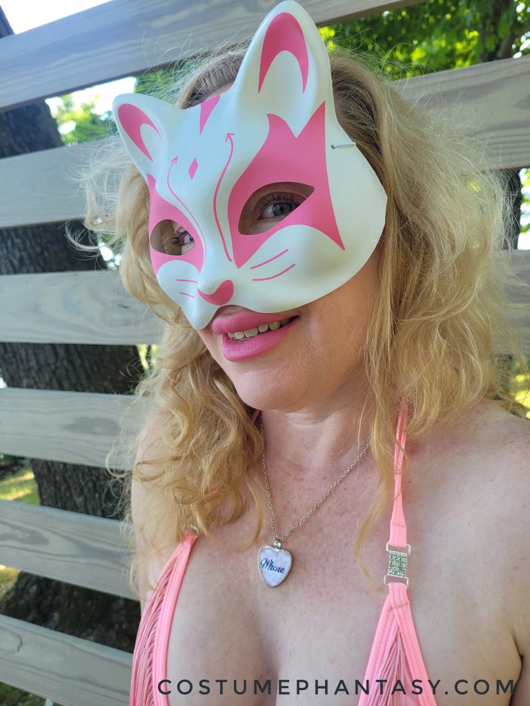 Blonde in a sexy pink cat mask