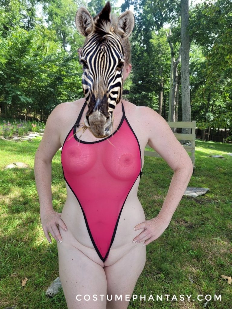 Zebra girl in her sheer mesh slingshot monokini