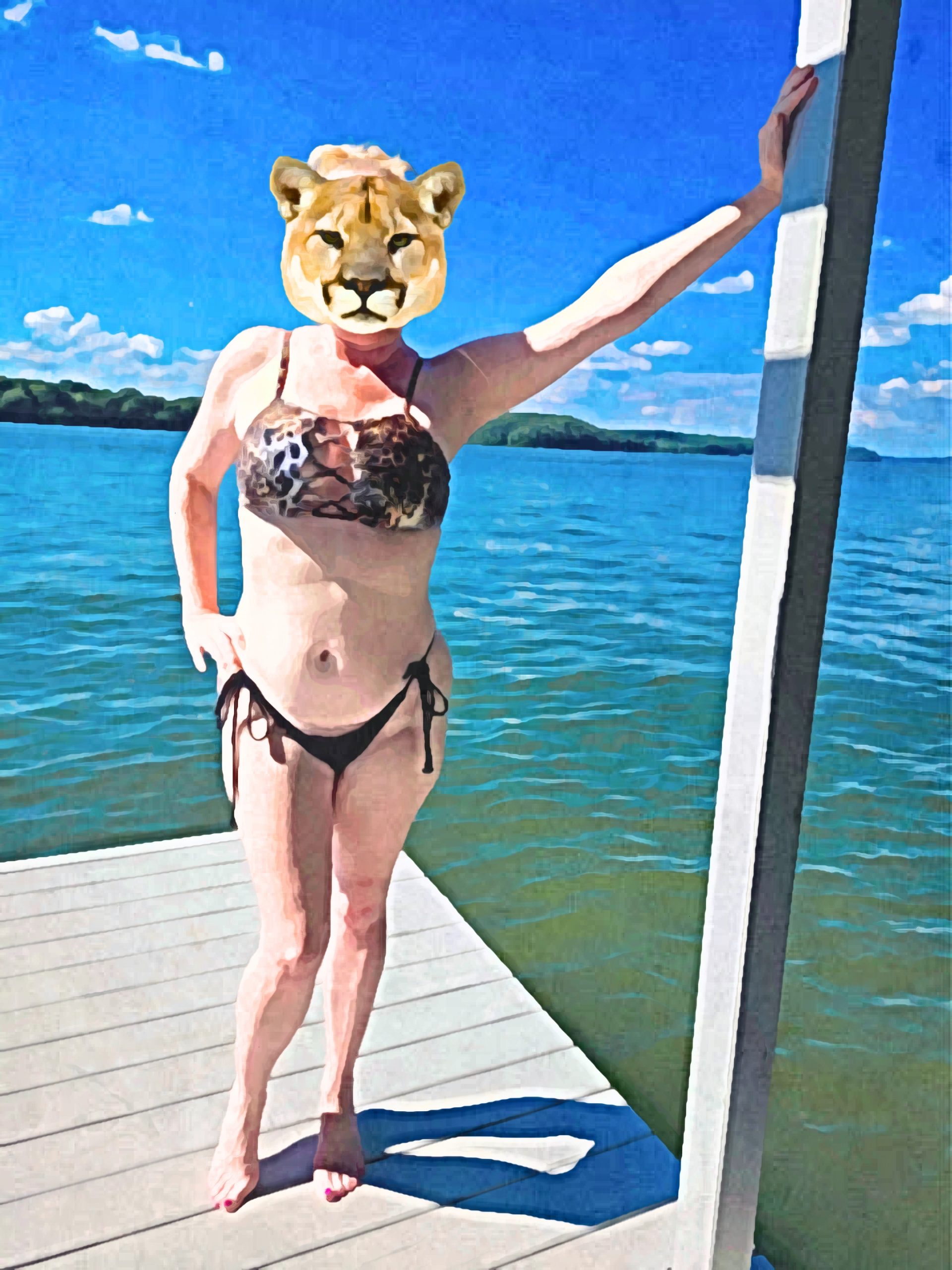 Cougar bikini on the dock